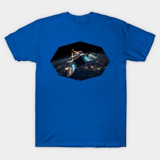 Space Fighter Flying Over Planet Earth T-Shirt